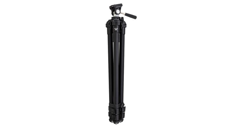 Vortex High Country II tripod featuring three-section aluminum legs with flip lever locks and adjustable leg angles.