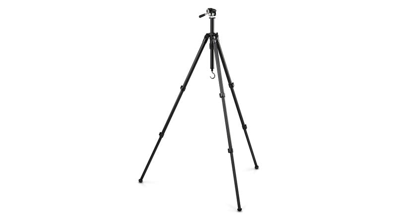 Front view of the Vortex High Country II aluminum tripod showing the pan head, center column, and three adjustable legs.