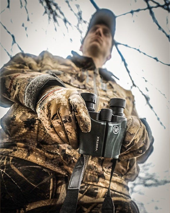 Close-up of the Vortex Vanquish 8x26 binocular eyepieces with adjustable eyecups for comfortable viewing.