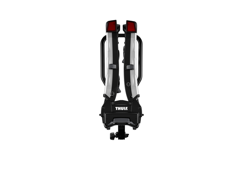 Thule EasyFold XT 2 hitch bike rack folded compactly, demonstrating easy storage.