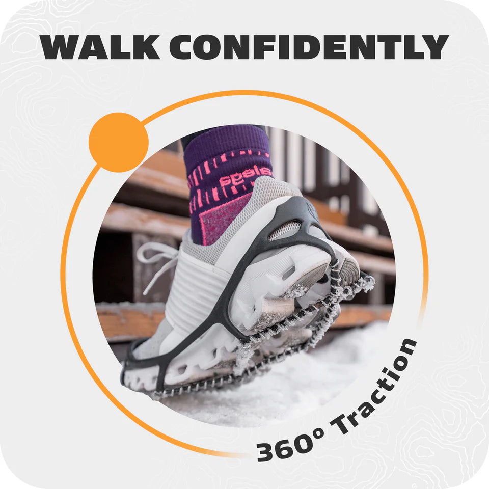 Elastic slip-on Yaktrax Walk traction cleats for slippery surfaces