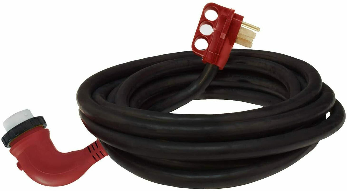 Valterra Mighty Cord® RV Cable de alimentación desmontable de 30 amperios y 90 grados, cable de 25 pies para RV, rojo