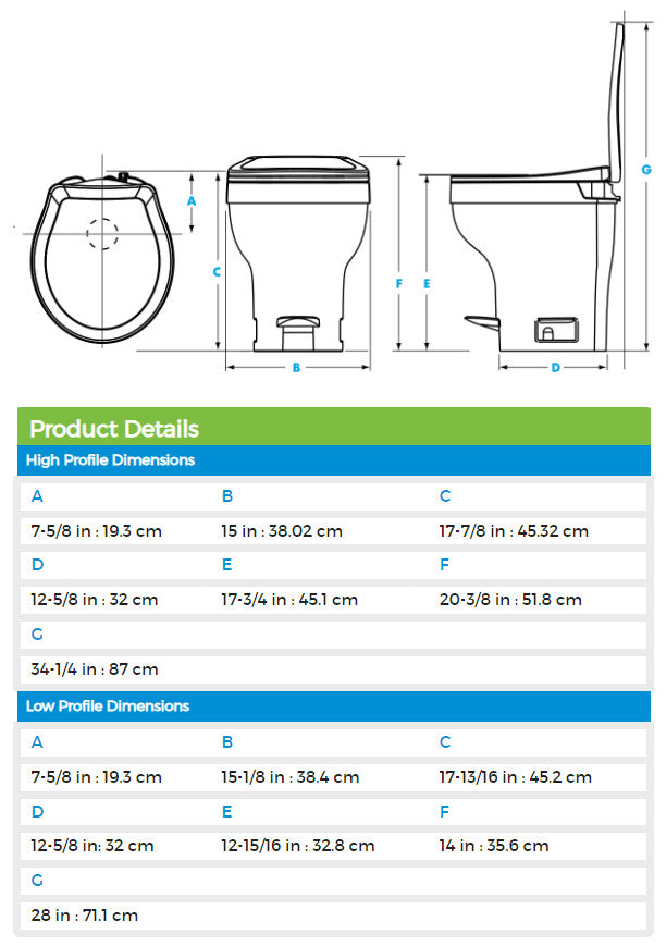 Toilet AQUA-MAGIC VI High Profile White - For RV