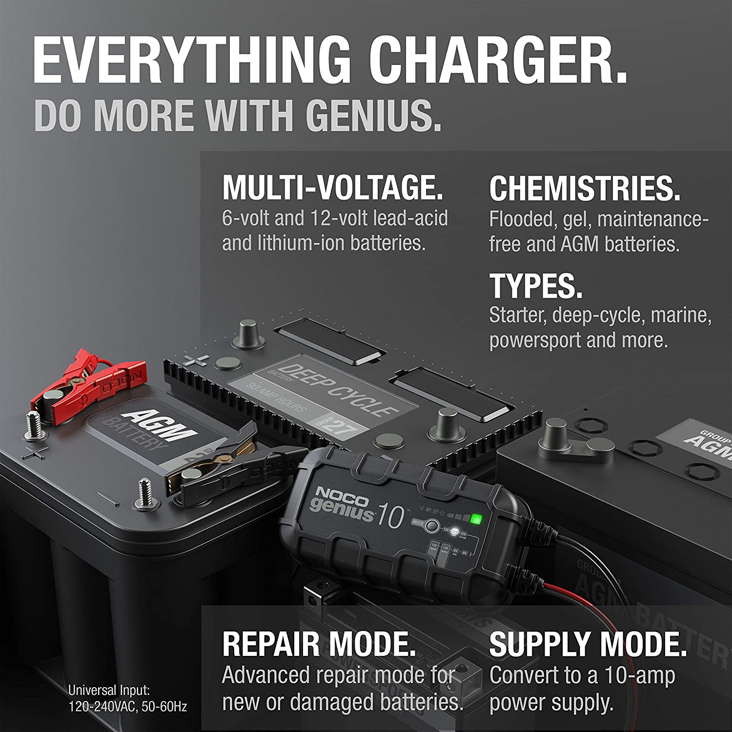 NOCO GENIUS10, 10-Amp Fully-Automatic Smart Charger, 6V And 12V Battery Charger
