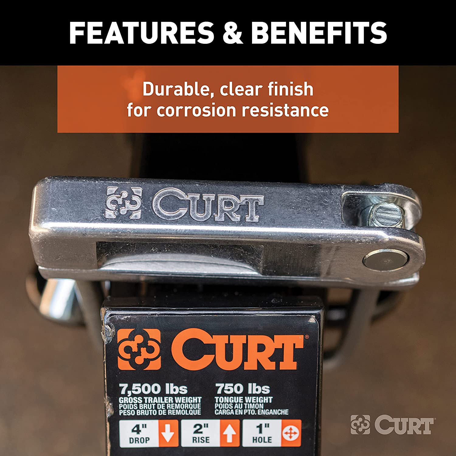 CURT 22325 No-Tool Anti-Rattle Hitch Clamp Tightener for 2-Inch Receiver, Hollow or Solid Shanks , Black