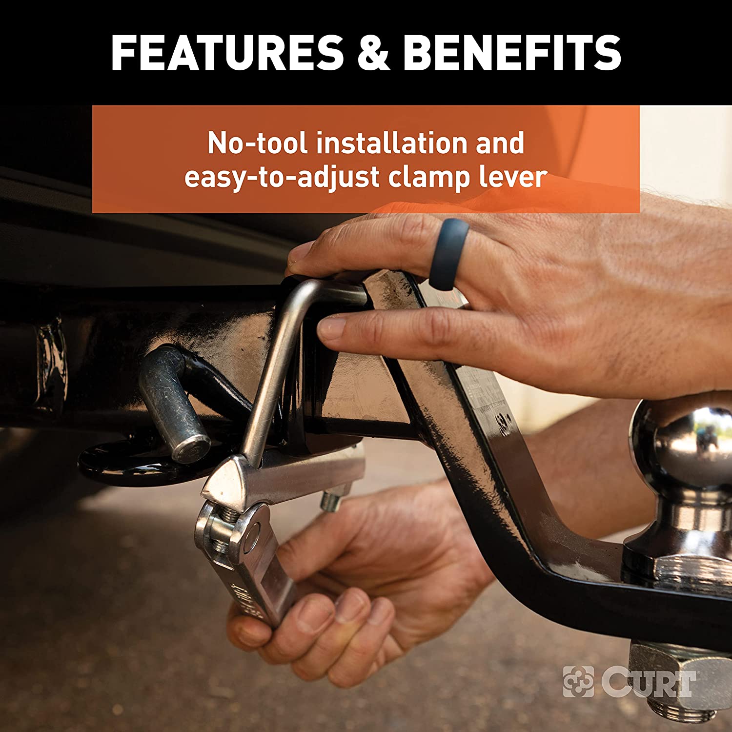 CURT 22325 No-Tool Anti-Rattle Hitch Clamp Tightener for 2-Inch Receiver, Hollow or Solid Shanks , Black